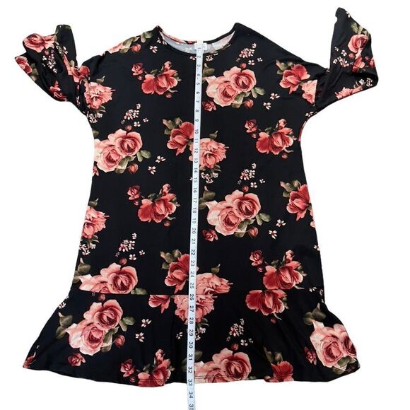 Emberly Black Floral Bell Sleeve Shift Dress Size M - Picture 9 of 12